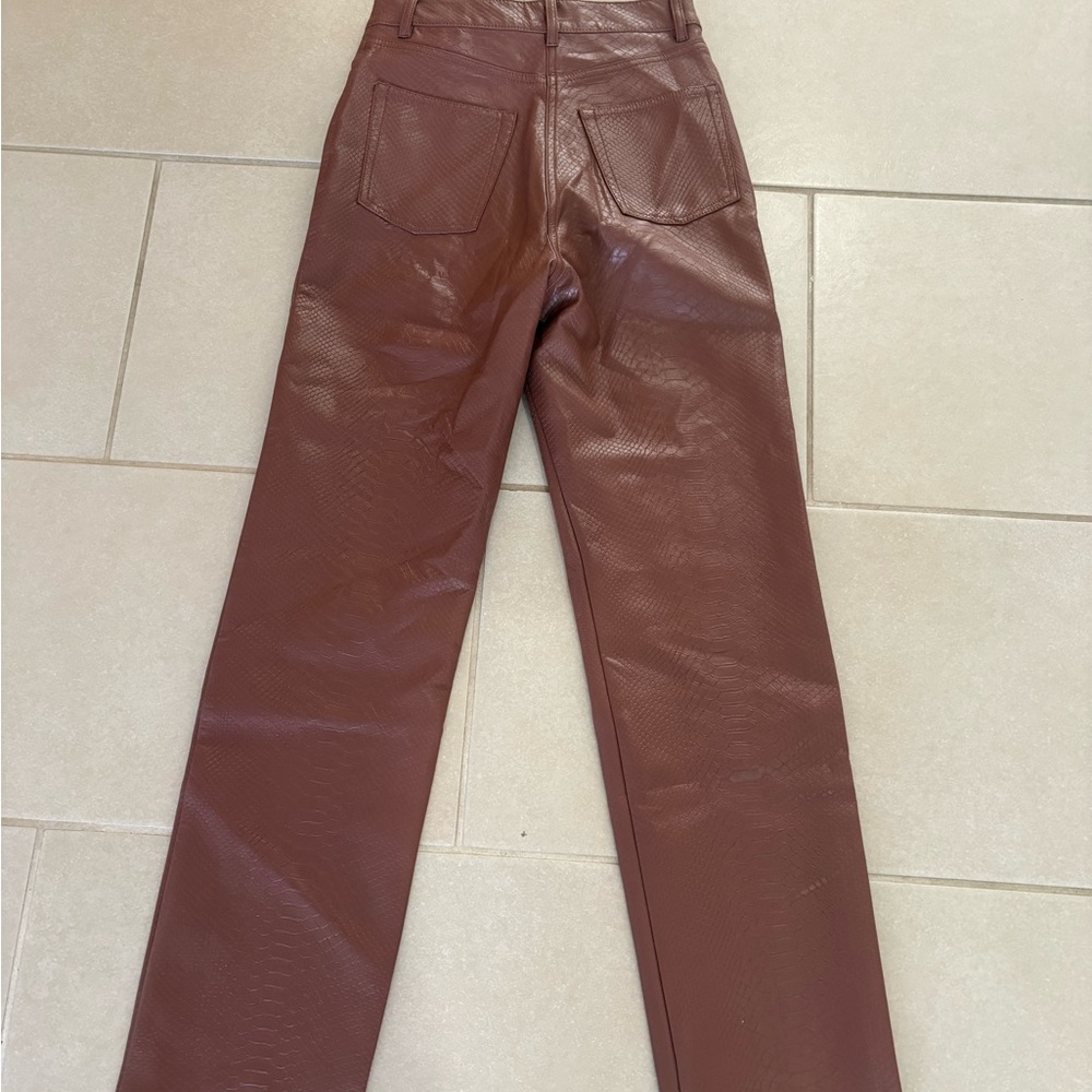 Aritzia Wilfred Melina Vegan Leather Pants Snake Skin Brown Size 0 - Picture 7 of 7